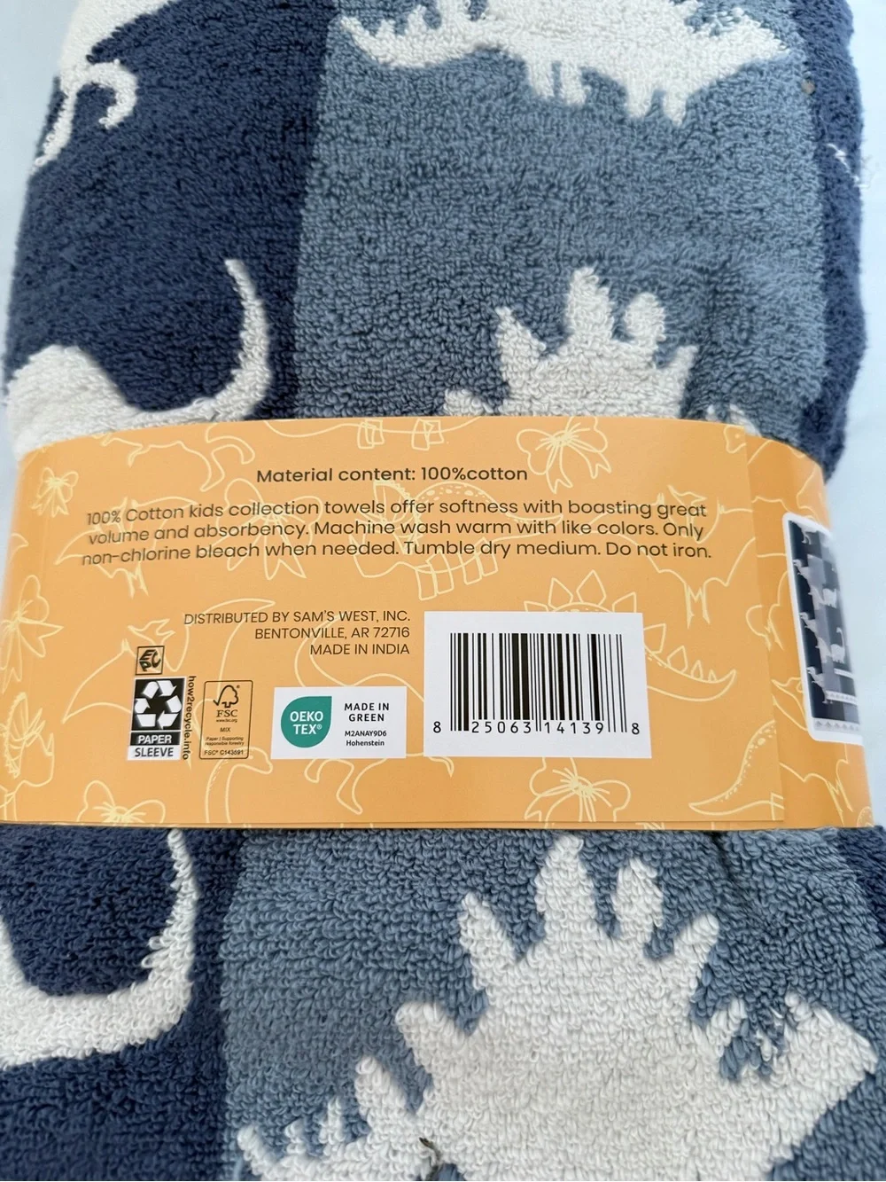 Unapologetically Kid Blue & Cream Dinosaur Kids Towel Set